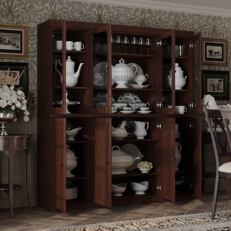 Palace Imports 100% Solid European Oak Hardwood Modular China Cabinet with Shaker and Tinted Glass Doors - 64" Wide, 71.5" Tall