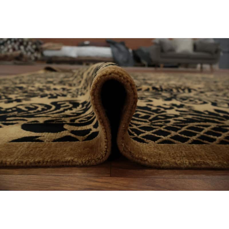 Hand Knotted Oriental 100% Wool Carpet Traditional Floral Yellow & Gold Nepalese Area Rug - 11' 10'' X 9' 0''