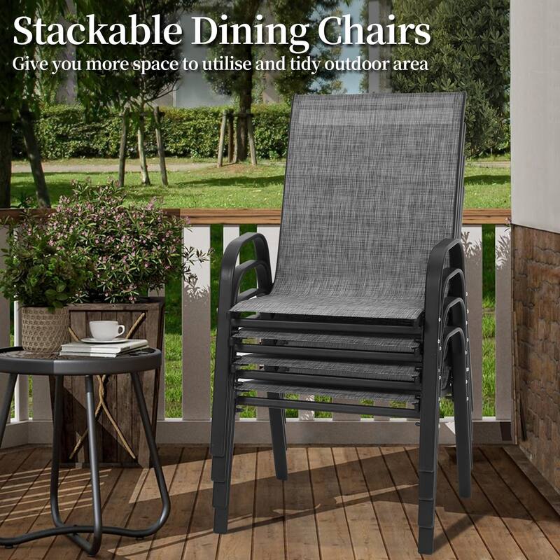 5-Piece Outdoor Dining Set with 4 Stackable Dining Chairs and Square Dining Table, Patio Conversation Set for 4