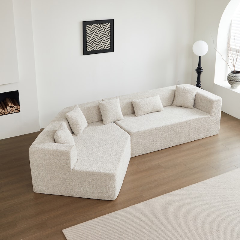 127.5'' Modern Minimalist Sectional Couch With Deep Seat,No Assembly - Beige