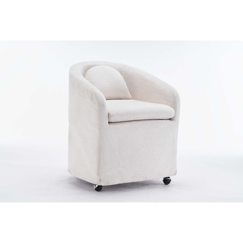 Fabric Dining Armchair With Back Cushion and Universal Wheels