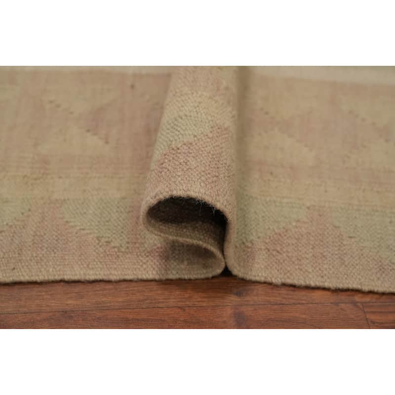 Hand Woven Oriental 100% Wool Carpet Southwestern Tribal Green Kilim Area Rug - 8' 11'' X 5' 10''