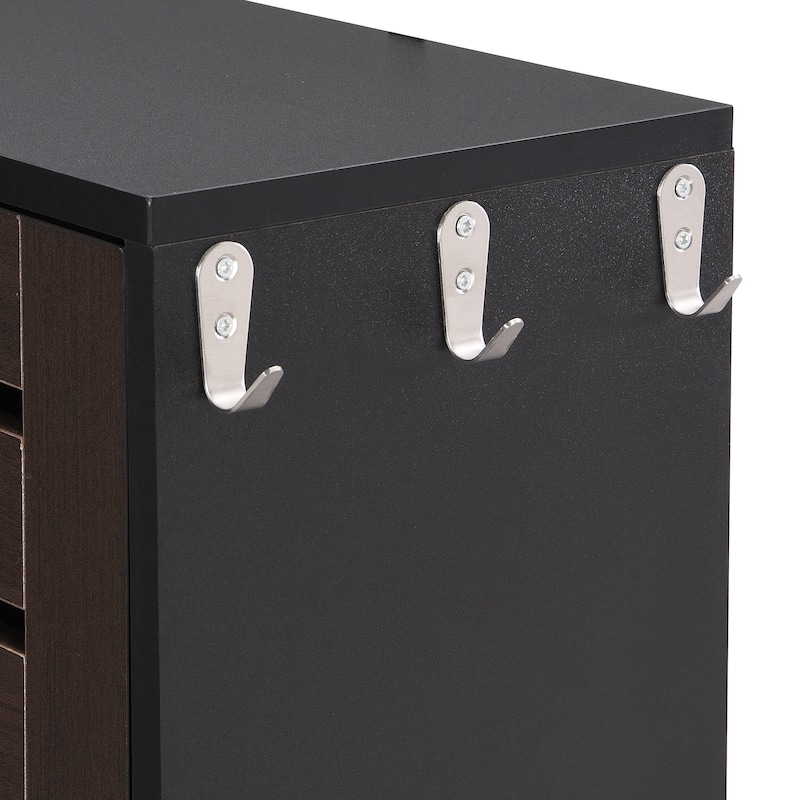 Slim Tipping Bucket Shoe Cabinet with Hanging Hooks, Entryway Hidden Wood Shoe Organizer Shoe Rack with Adjustable Pane