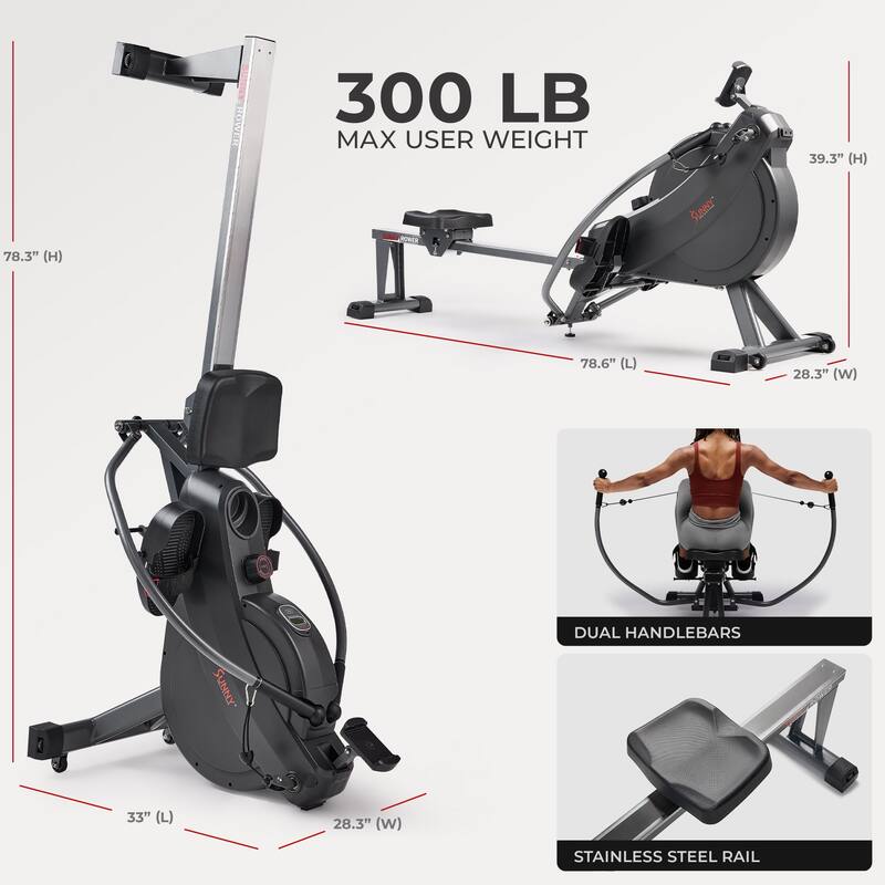MotionMax Magnetic Rowing Machine - SF-RW522067 - Black Gray - 78.6 x 28.3 x 39.3 Inches