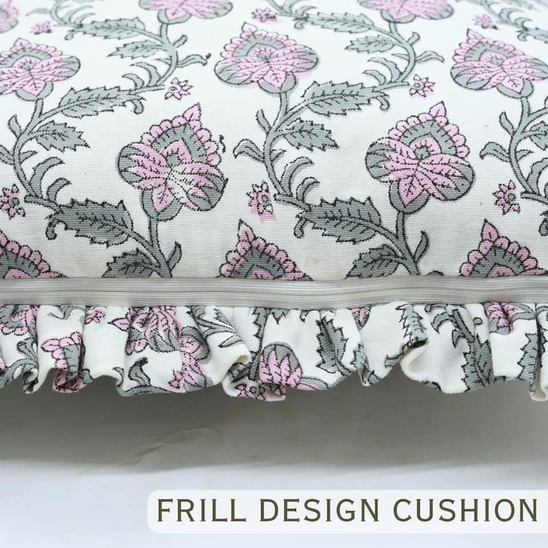 Fabdivine Cotton Frill Both Side Floral Pillow Cove Bed or Living Room Decoration