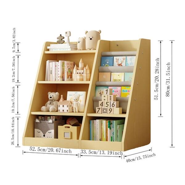 Kids Sling Book Rack & Toy Storage Organizer with Shelf,Wood