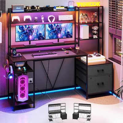 Computer Desk Gaming Desk 2 Drawers Shelves Pegboard 8 Hooks