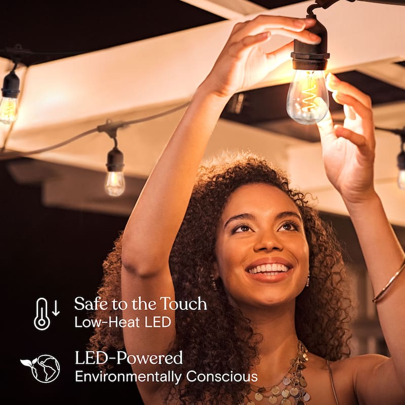 Brightech Ambience Pro 15-Light 48 ft. Outdoor Plug-in 2W 3000k LED S14 Hanging Edison Spiral Filament Bulb String -Light