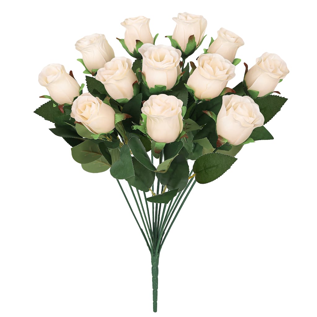 Set of 2 Ivory Artificial Rose Bud Flower Stem Bush Bouquet 19.5in - 19.5" L x 12" W x 12" DP