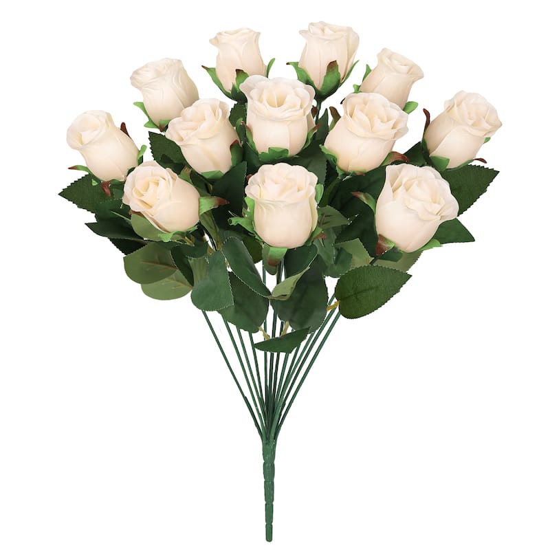 Set of 2 Ivory Artificial Rose Bud Flower Stem Bush Bouquet 19.5in - 19.5" L x 12" W x 12" DP