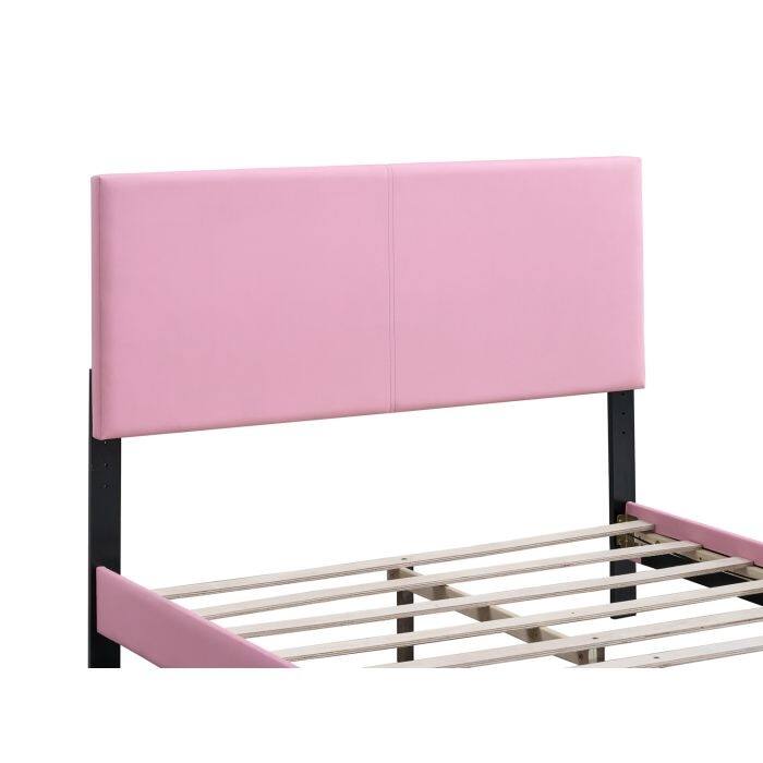Modern Pink Faux Leather Full Bed Frame with Adjustable Headboard