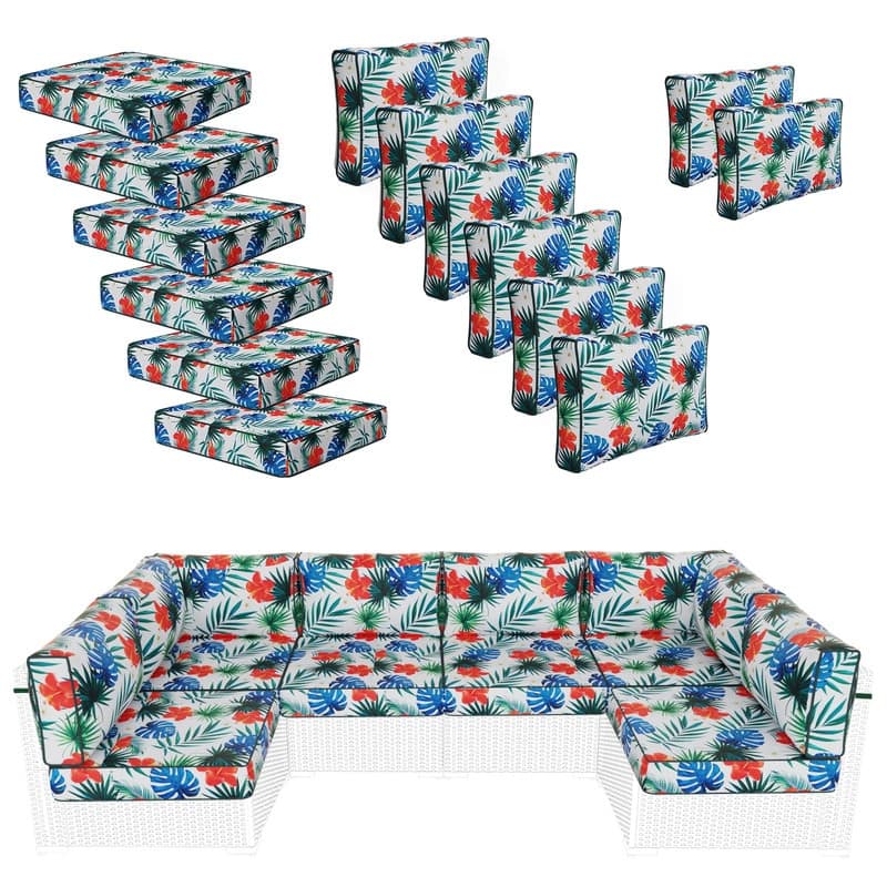 14 Piece Outdoor Furniture Replacement Cushions,Patio Seat Cushions - Hawaiian Flower