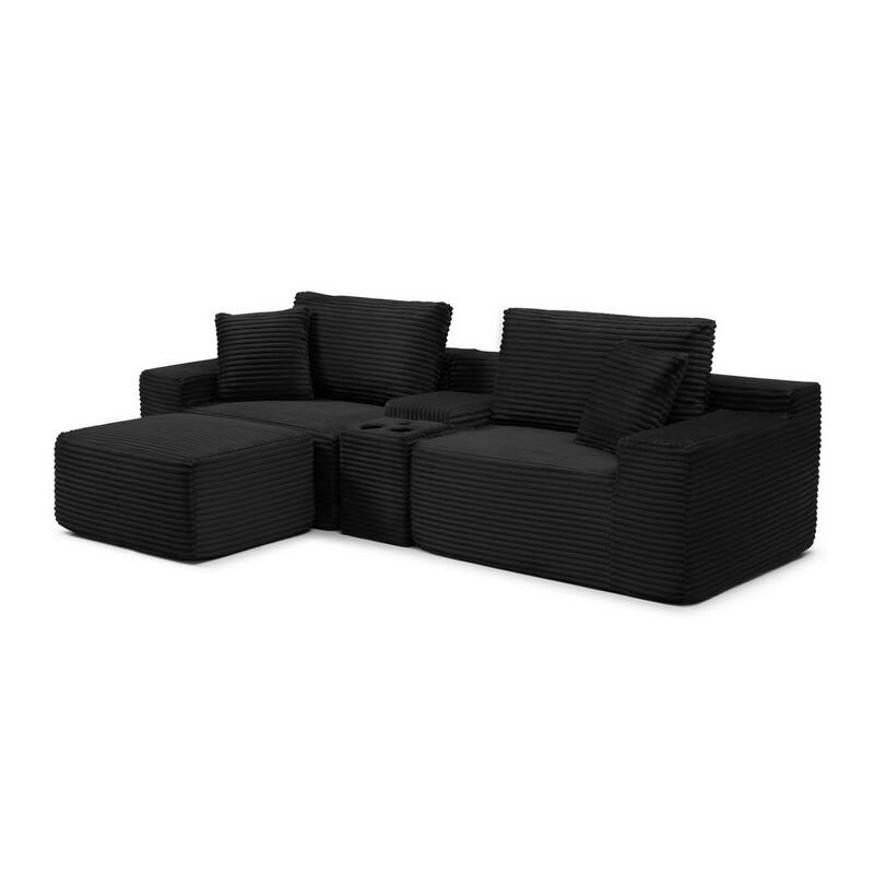 111" L-Shaped Corduroy Boneless Sectional Sofa with Ottoman