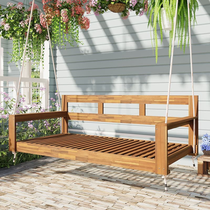 Patio Wooden Twin Size Porch Swing Daybed Frame - Natural