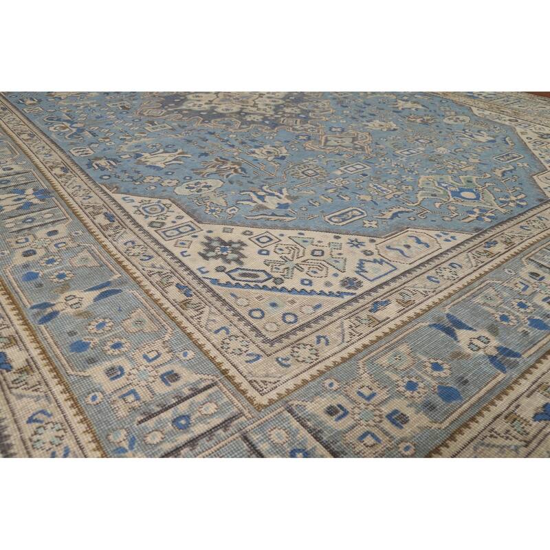 Tabriz Persian Area Rug Handmade Geometric Blue Wool Carpet - 8'0"x 11'0"
