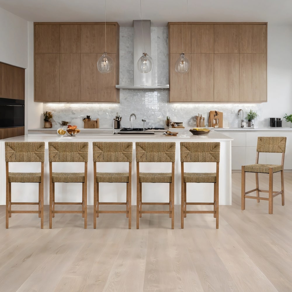 Couture 24" Height Weave Seagrass Rattan Counter Stools - 17.6"W x 20.7"L x 39.4"H