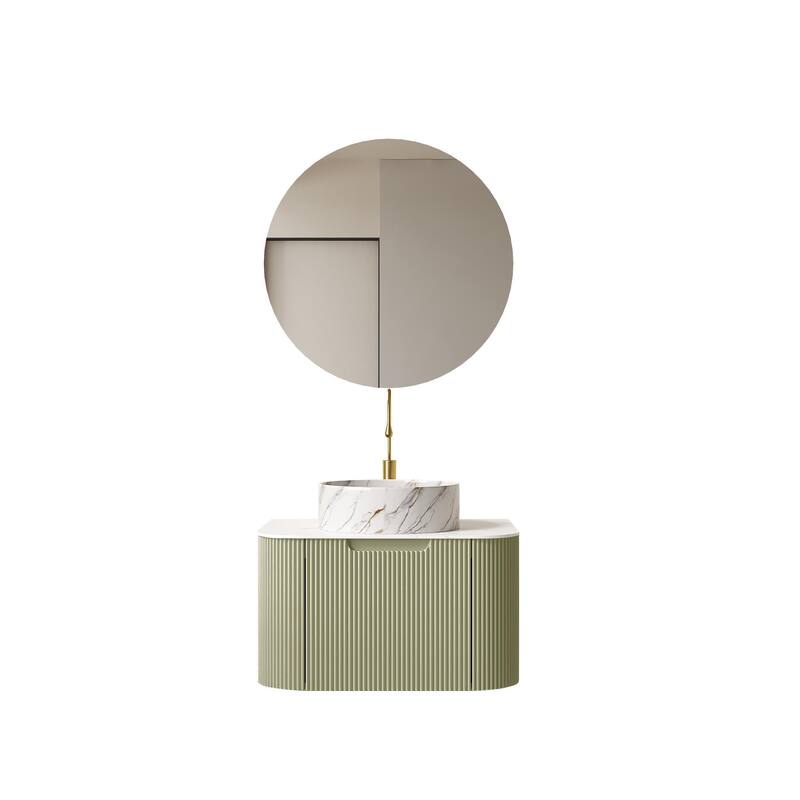 Floating Bathroom with Round Ceramic Basin and Storage Drawer