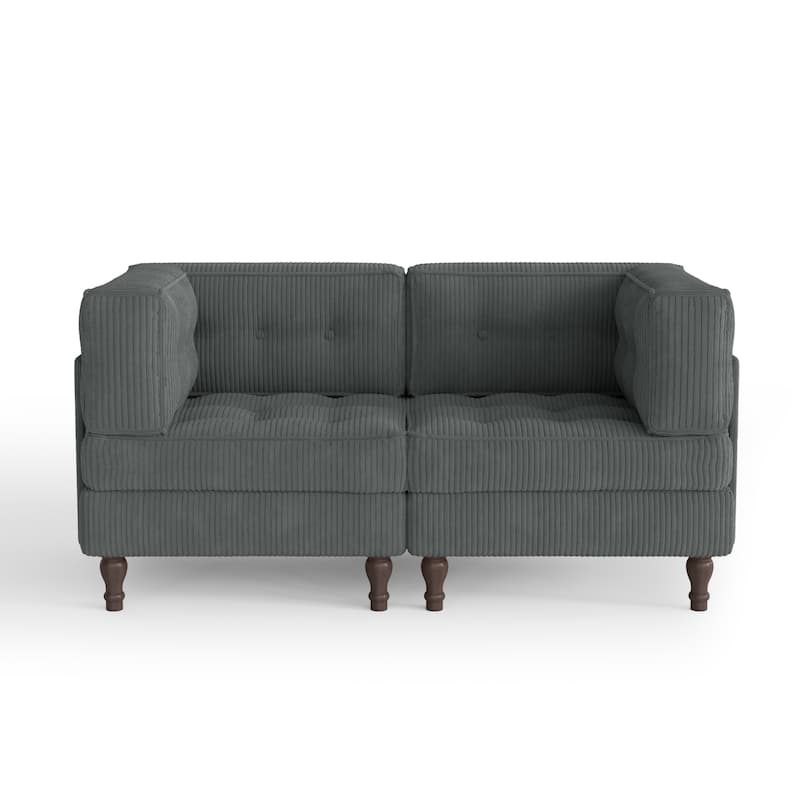 Modular Corduroy Corner Sectional Sofa Couch Set with Tufted Cushion