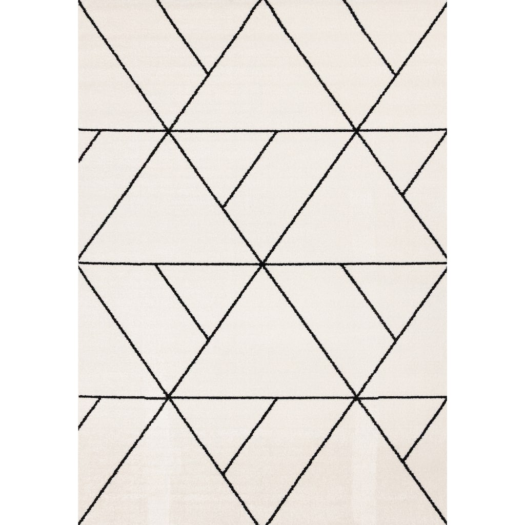 White Black Modern Geometric Trellis Design Rug