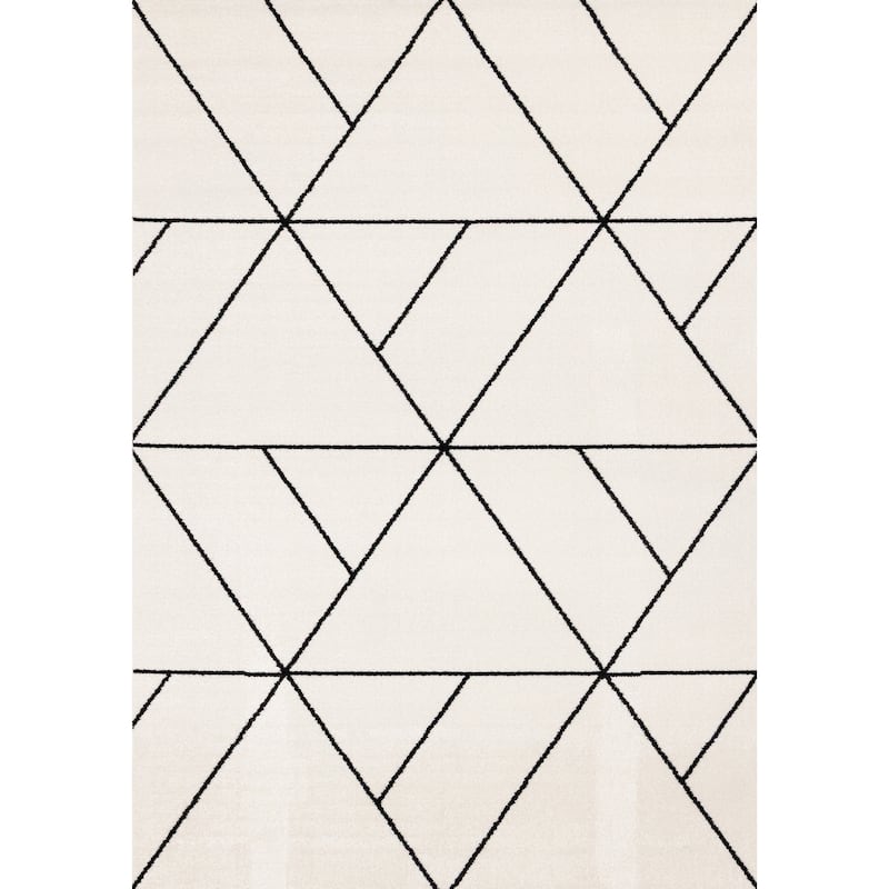 White Black Modern Geometric Trellis Design Rug
