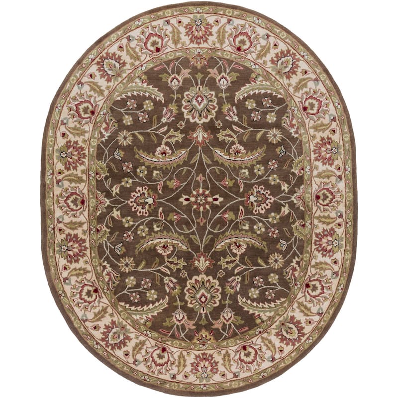 Livabliss Traditional Caesar Border Area Rug - 8' x 10' Oval - Brown