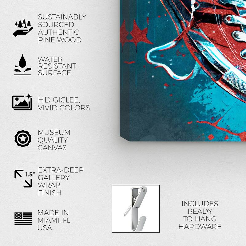 Wynwood Studio Fashion and Glam Blue and Red Street Sneakers Blue and Teal Modern & Contemporary Wall Art Canvas Print