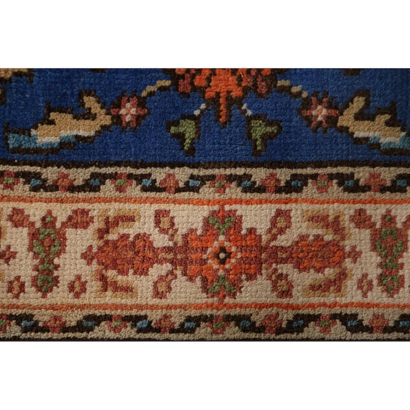 Blue Floral Oushak Indian Foyer Rug Handmade Wool Carpet - 3'0"x 5'0"