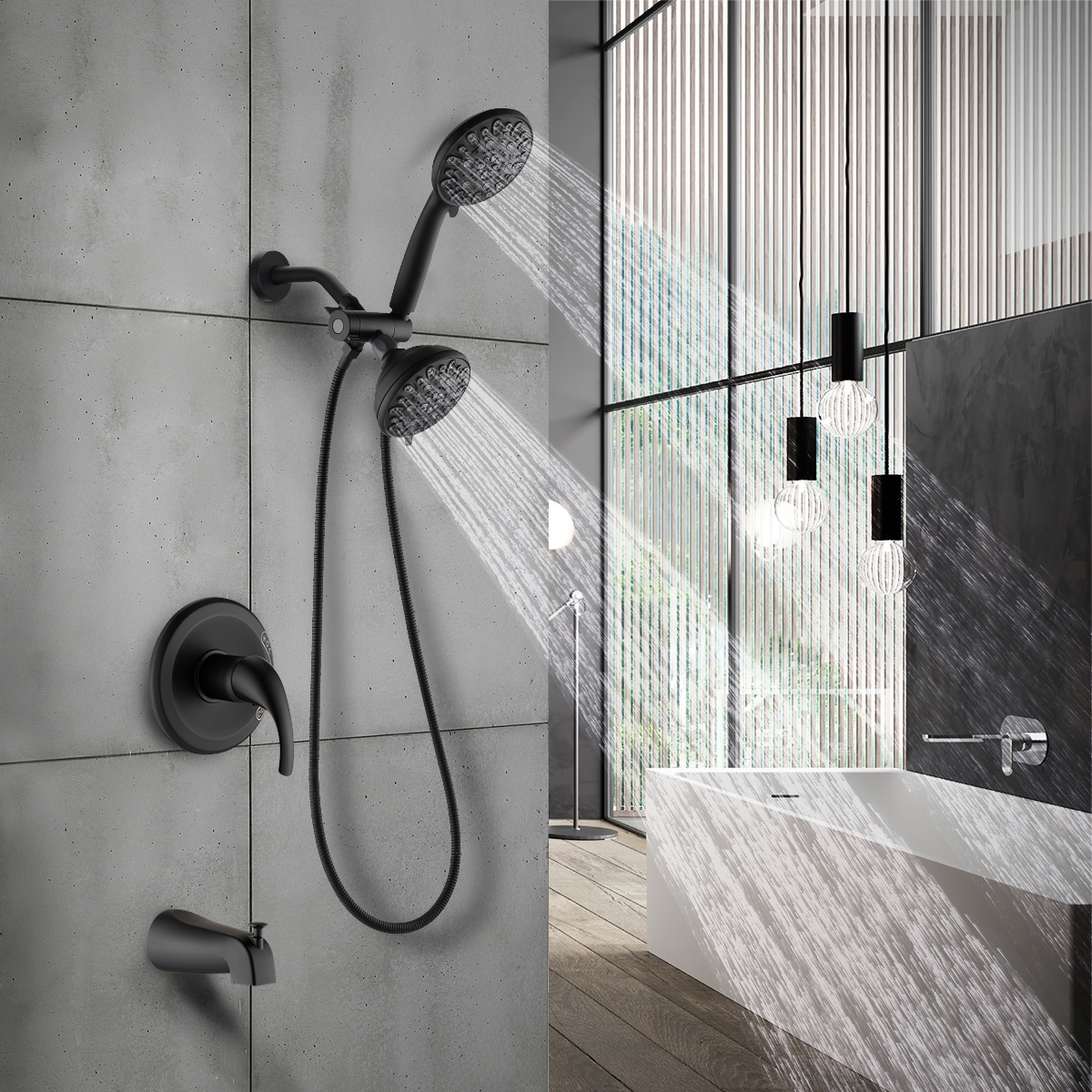 BATHLET Matte Black Bathtub Faucet and 2 in 1 Shower Faucet Set