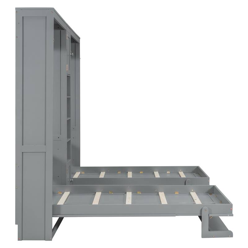 Dual Twin Wall Beds with Cabinets and Shelves, Space-Saving Furniture