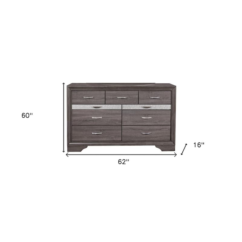 HomeRoots 62" Grey Solid Wood Nine Drawer Double Dresser