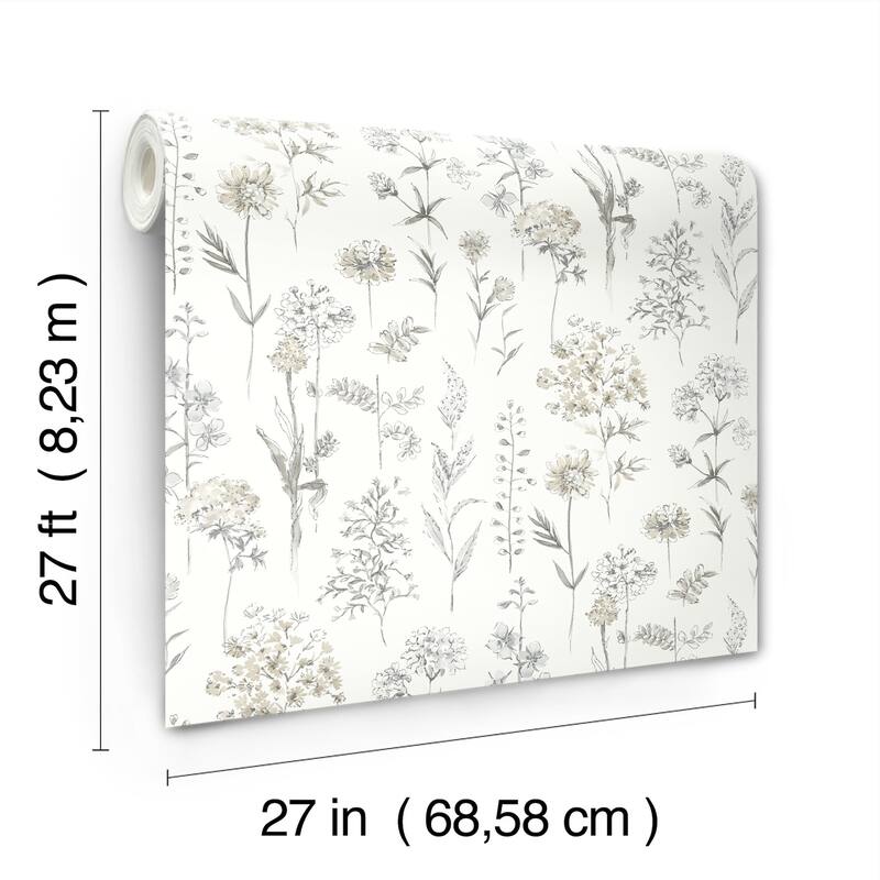 Chesapeake Bergamot Light Grey Wildflower Wallpaper