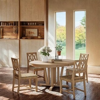 5-Piece Extendable Dining Table Set Round Trestle Table and 4 Cross ...