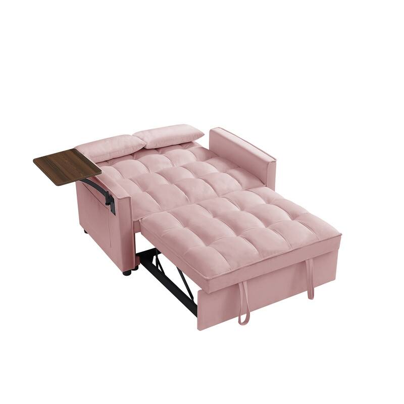 Modern Style Velvet Upholstered Sleeper Sofa with Table Board