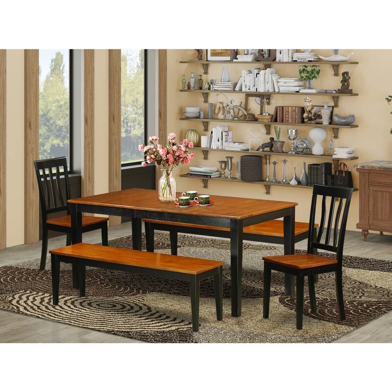 5 Piece Dinette Set - Dining Table with Leaf & 4 Chairs/Benches - Black Cherry Finish