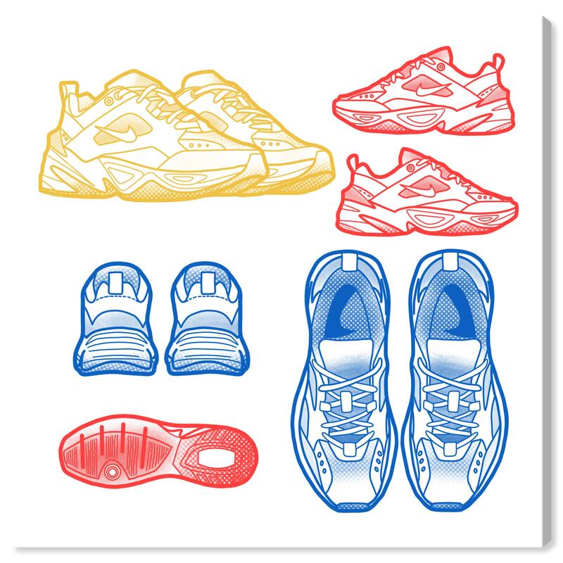 Wynwood Studio Canvas Fashion and Glam Primary Sneakers Yellow and Light Yellow Glam Wall Art Canvas Print