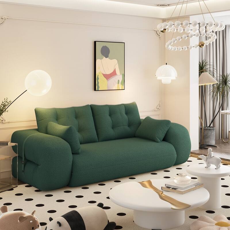 3-in-1 Teddy Fabric Foam-Filled Sleeper Sofa Bed - Green