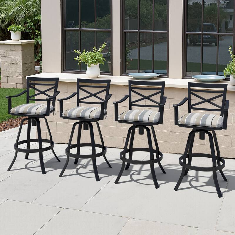 Outdoor Aluminum Swivel Bar Stools with Sunbrella Cushion - MILANO CHAR Cushion - 4PC