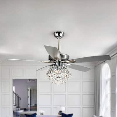 52" Ceiling Fan with Remote Modern Crystal Chandelier Fans with 5 Reversible Blades