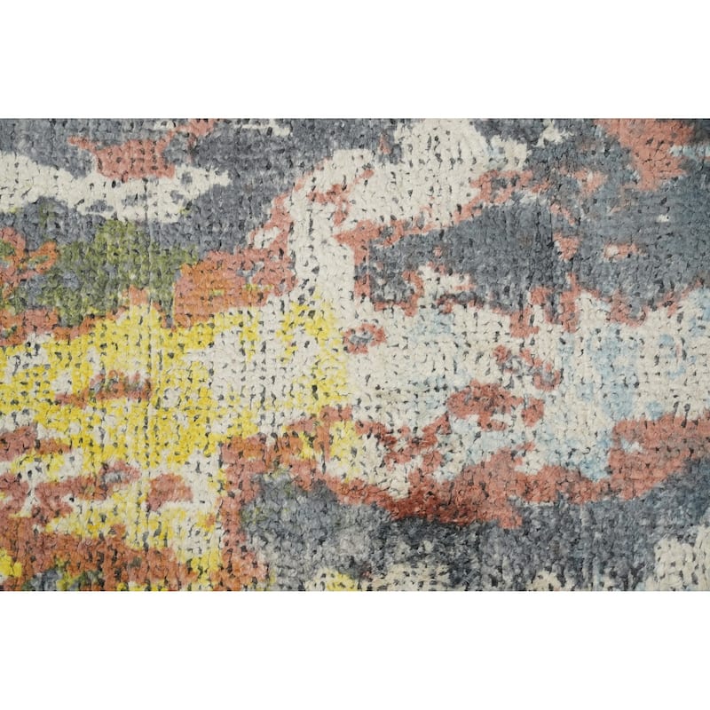 Hand Knotted Oriental Viscose Silk Carpet Modern Abstract Multi-Colored Abstract Area Rug - 9' 10'' X 8' 4''