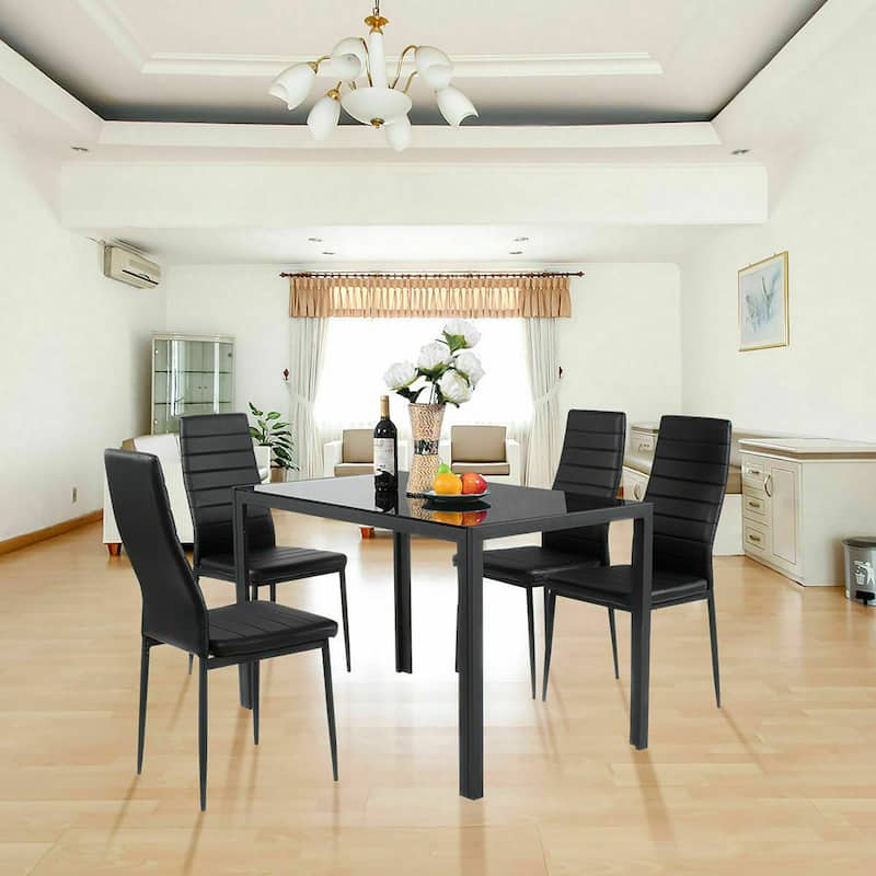 Costway 5 Piece Kitchen Dining Set Glass Metal Table 30" and 4 Chairs