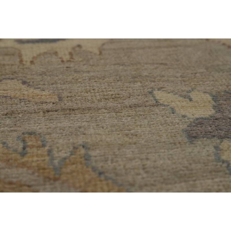 Vegetable Dye Floral Beige Oushak Turkish Rug Hand-Knotted Wool Carpet - 7'10" x 10'0"