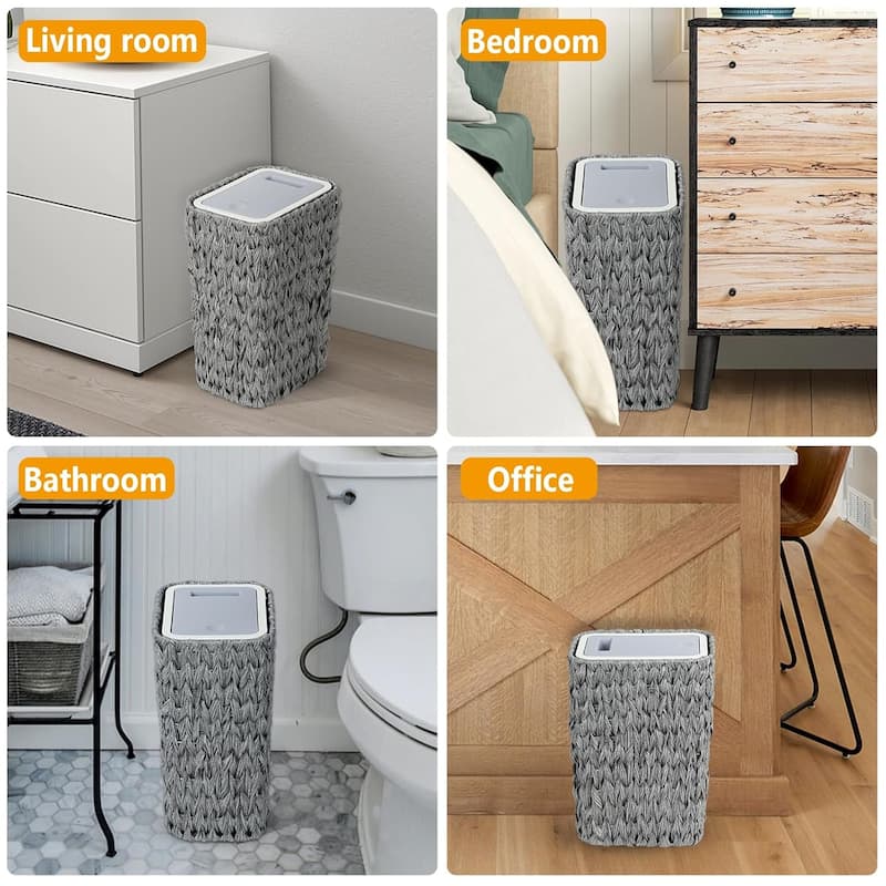 2.6 Gallon Small Rattan Garbage Can with Press Top Lid