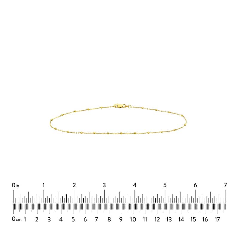 Curata 14k Yellow Gold 10" 1.7mm Faceted Bead Saturn Chain Ankle Bracelet Anklet