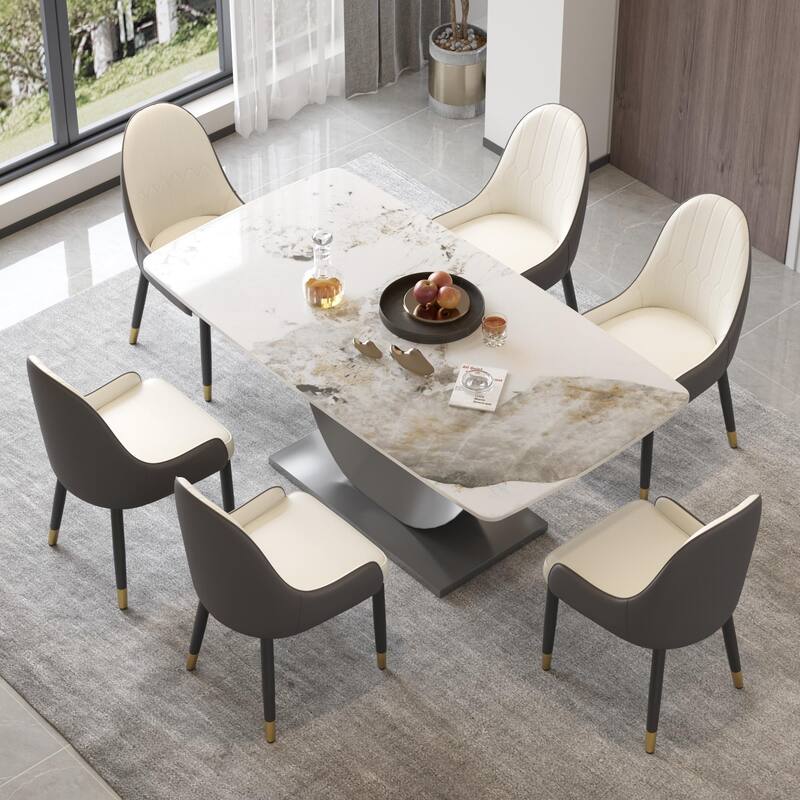Rectangle Dining Room Table with U-Shape Stainless Steel Pedestal for Kitchen/Living Room - Pandora
