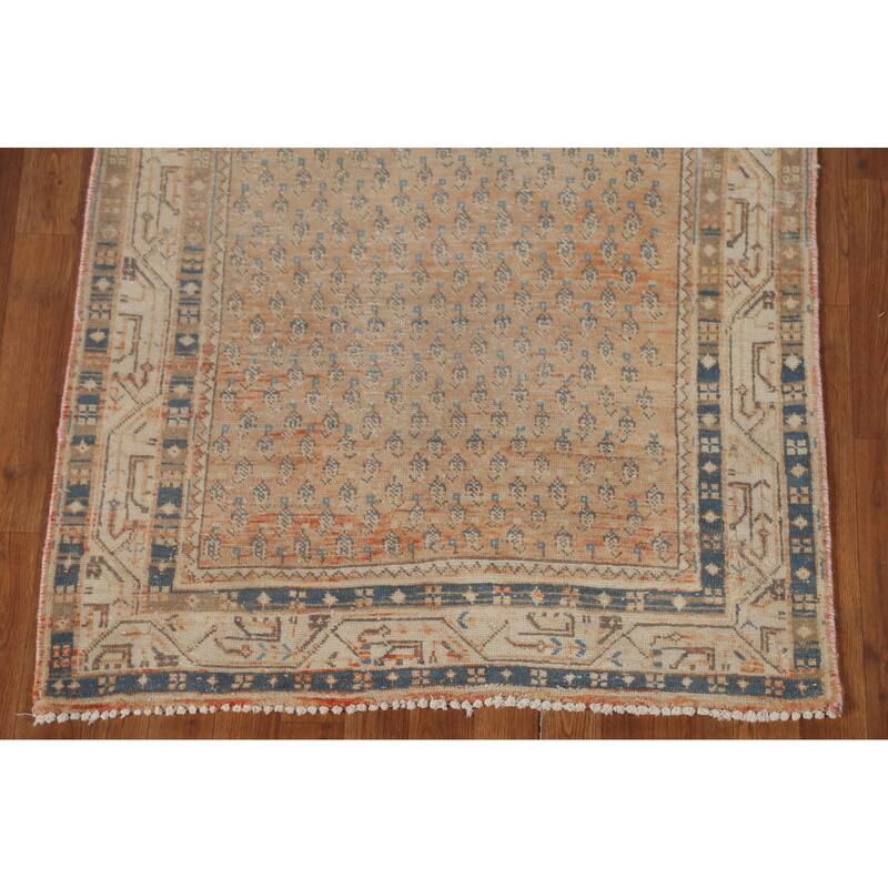 All-Over Botemir Persian Vintage Runner Rug Hand-Knotted Wool Carpet - 3'5" x 9'5"