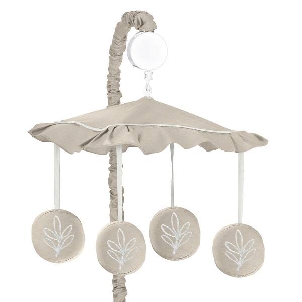 slide 1 of 1, Boho Botanical Leaf Boy Girl Musical Crib Mobile - Neutral Ivory Cream Beige Tan Taupe Linen Woodland Farmhouse Floral Bohemian