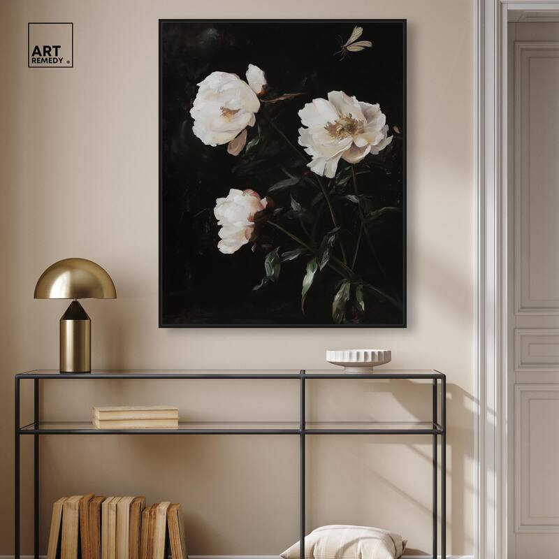 White Peony Nocturne Canvas by Art Remedy