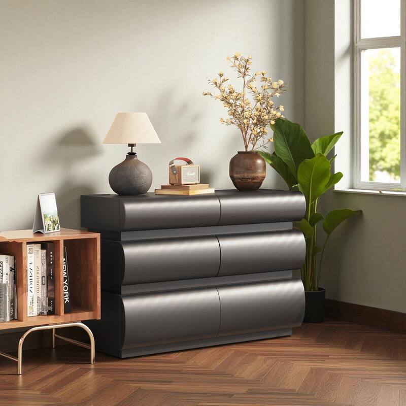 Modern 6-Drawer Dresser for Bedroom Handleless Chest Wide Storage Cabinet Minimalist MDF Drawer Organizer