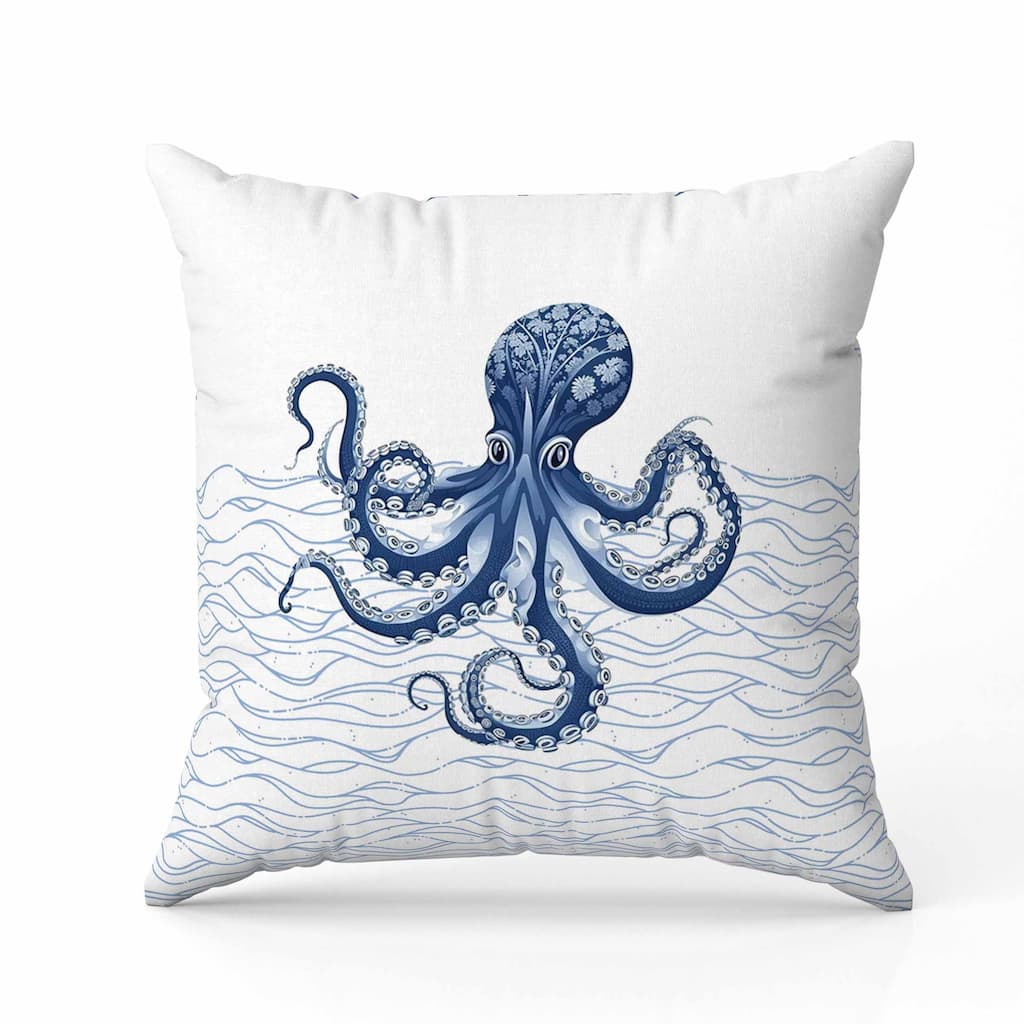 Oceanic Octo Art Faux Suede Reversible Throw Pillow White and Blue