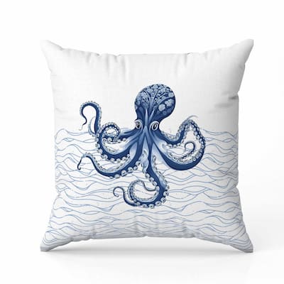 Oceanic Octo Art Indoor/Outdoor Reversible Throw Pillow White and Blue
